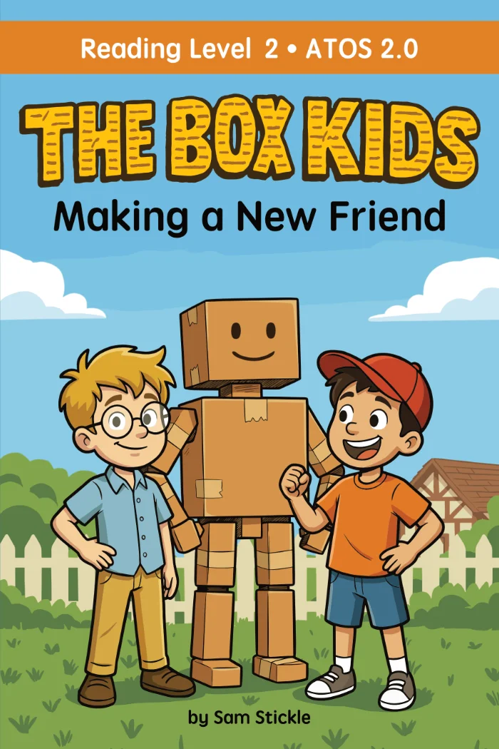 The Box Kids: Making a New Friend - Book 1 cover showing two boys with a cardboard robot